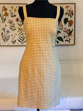 Hollister Co. Checked Square-Neck Mini Dress in Cream and Black
